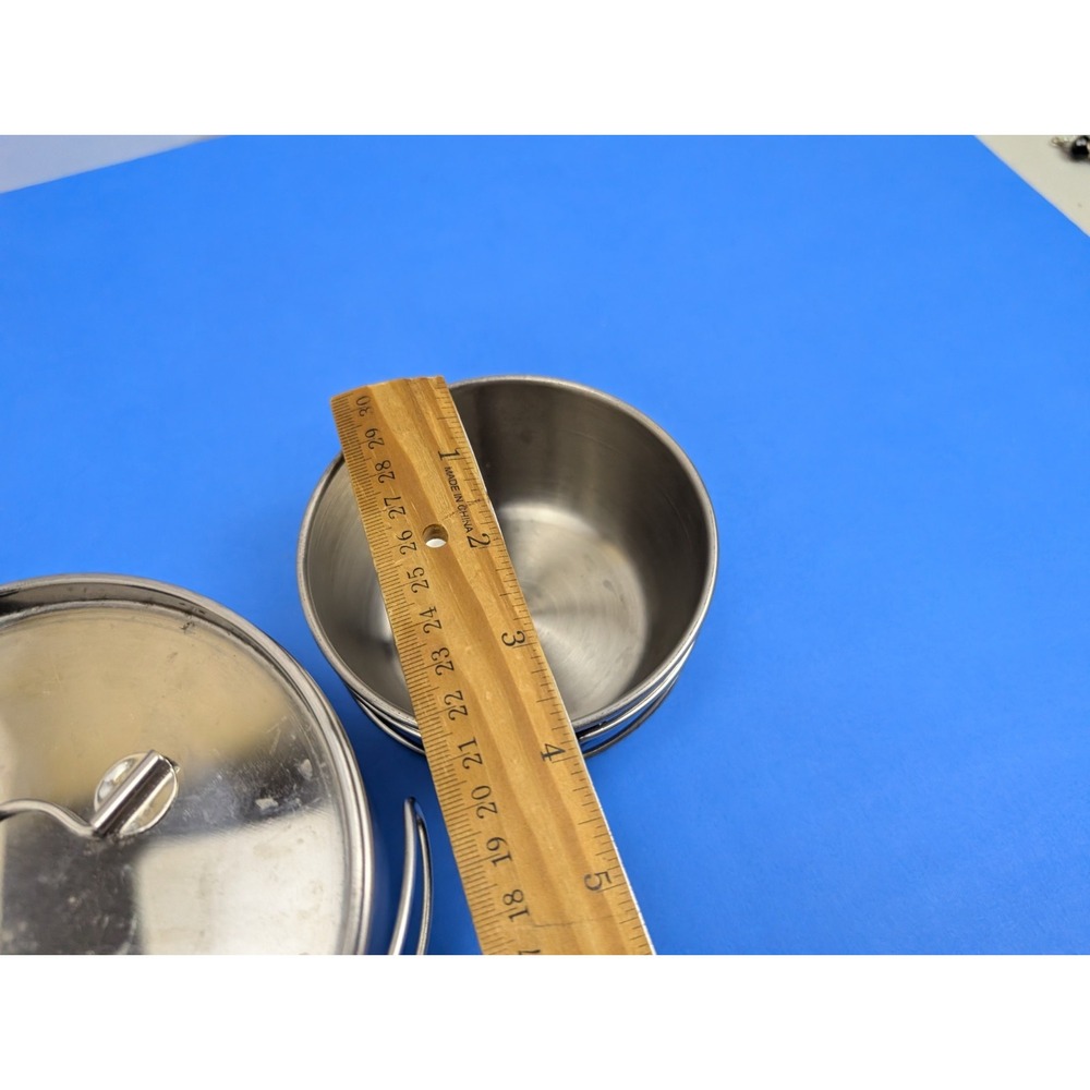 Vtg 3 Piece Camping Cook Set Coleman Peak 1 Stainless Steel Nesting Pots Pans - Picture 12 of 12